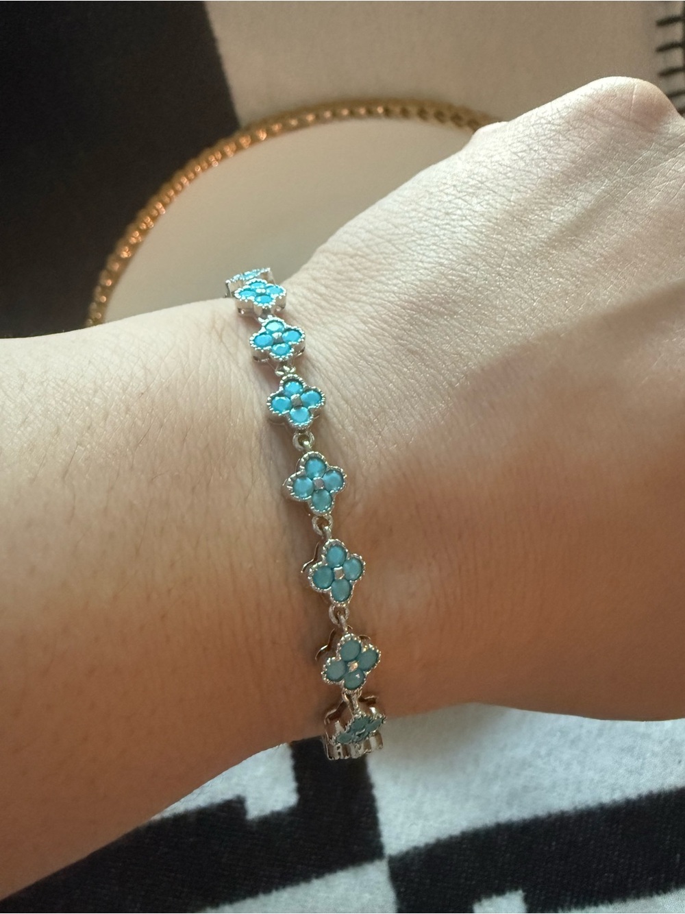 Sterling Silver Blue Clover Enamel Bracelet